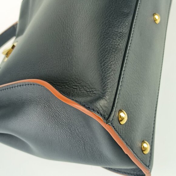 FENDI Navy Leather Peekaboo Shoulder Bag - Picture 5 of 9